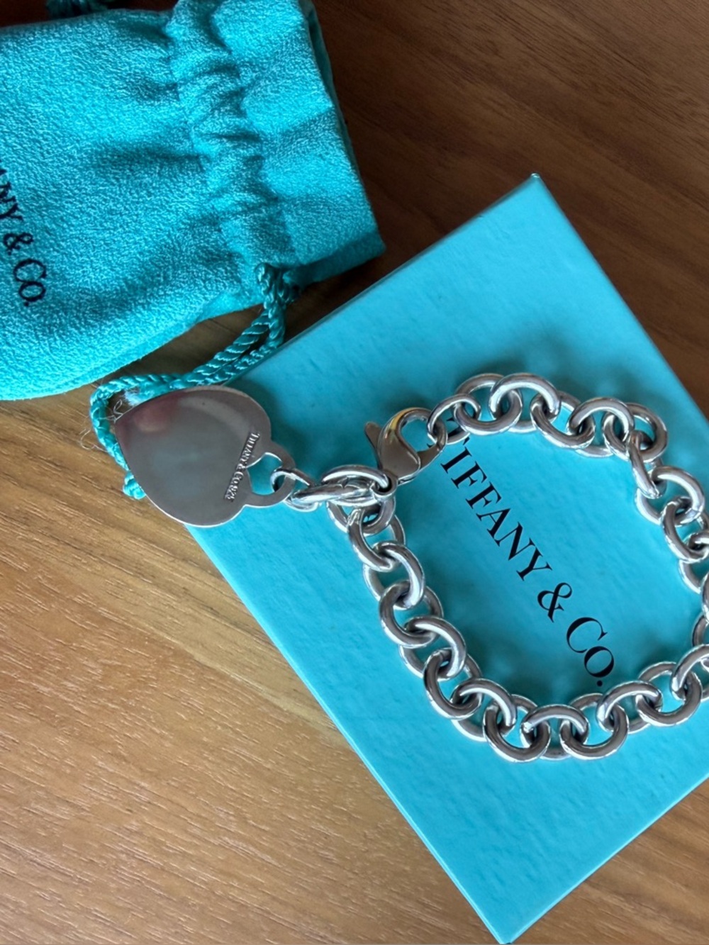 Tiffany & Co. Sterling Silver Heart Tag Bracelet with Tiffany Blue Pouch - Picture 4 of 5